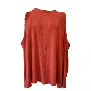 True Craft Pullover Tunic 2X Women's Plus Size Red Cold Shoulder Key Hole Back